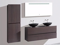 Badkamermeubel 130 cm - donker hout decor + zwarte waskommen - incl. muurkranen - afbeelding 7 van  12