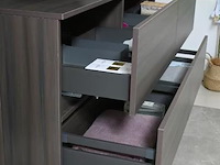 Badkamermeubel 130 cm - donker hout decor + zwarte waskommen - incl. muurkranen - afbeelding 11 van  12
