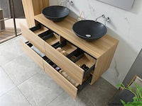 Badkamermeubel 130 cm - licht hout decor + zwarte waskommen - incl. muurkranen - afbeelding 7 van  11
