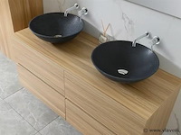 Badkamermeubel 130 cm - licht hout decor + zwarte waskommen - incl. muurkranen - afbeelding 8 van  11