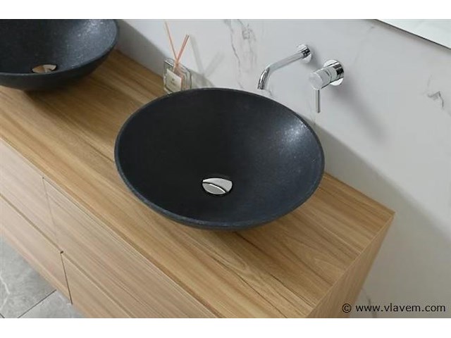 Badkamermeubel 130 cm - licht hout decor + zwarte waskommen - incl. muurkranen - afbeelding 11 van  11