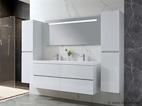 Badkamermeubel 145 cm - hoogglans wit + witte dubbele wasbak - incl. kranen - afbeelding 1 van  9