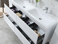 Badkamermeubel 145 cm - hoogglans wit + witte dubbele wasbak - incl. kranen - afbeelding 4 van  9