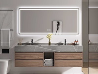 Badkamermeubel 2-persoons - 150 cm - hout decor met grijze marmeren wasbak - incl. kranen - afbeelding 1 van  3