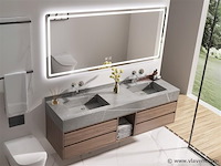 Badkamermeubel 2-persoons - 150 cm - hout decor met grijze marmeren wasbak - incl. kranen - afbeelding 6 van  8