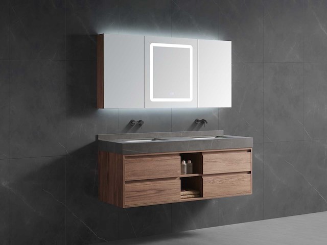 Badkamermeubel 2-persoons - 150cm - kleur walnoot - afbeelding 1 van  5