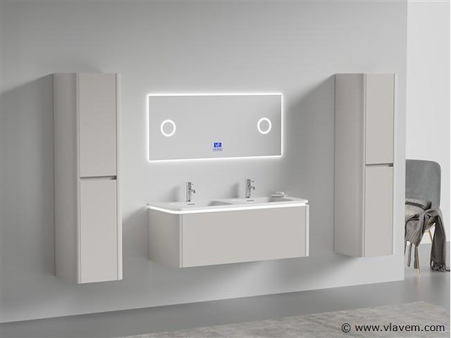 Badkamermeubel 2 persoons 120 cm - taupe - 2 zijkasten, 1 led spiegel - afbeelding 2 van  5
