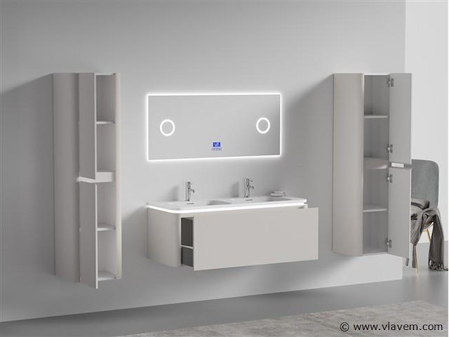 Badkamermeubel 2 persoons 120 cm - taupe - 2 zijkasten, 1 led spiegel - afbeelding 3 van  5
