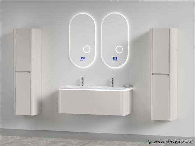 Badkamermeubel 2 persoons 120 cm - taupe - 2 zijkasten, 2 ovale spiegels - afbeelding 1 van  5