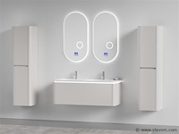 Badkamermeubel 2 persoons 120 cm - taupe - 2 zijkasten, 2 ovale spiegels