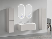 Badkamermeubel 2 persoons 120 cm - taupe - 2 zijkasten, 2 ovale spiegels - afbeelding 2 van  5