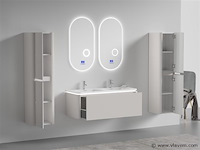 Badkamermeubel 2 persoons 120 cm - taupe - 2 zijkasten, 2 ovale spiegels - afbeelding 3 van  5