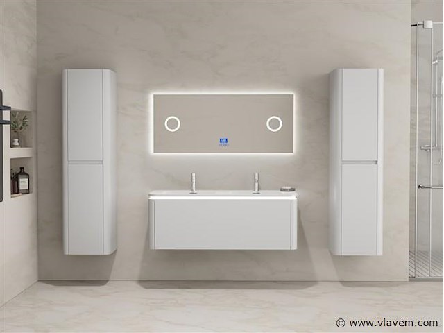 Badkamermeubel 2 persoons 120 cm - wit - 2 zijkasten, 1 led spiegel - afbeelding 2 van  5