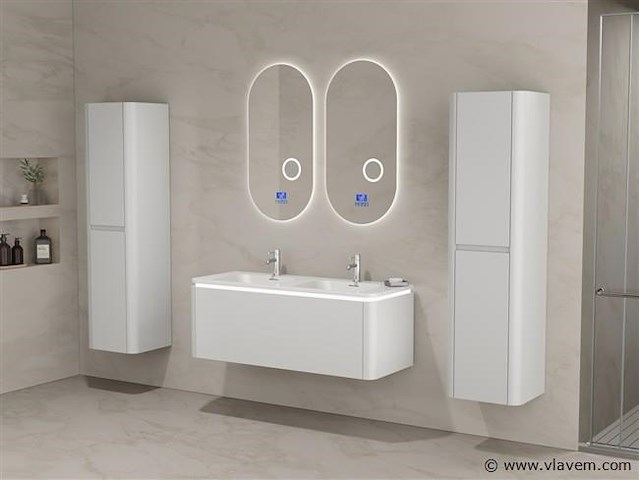 Badkamermeubel 2 persoons 120 cm - wit - 2 zijkasten, 2 ovale spiegels - afbeelding 1 van  5