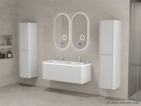 Badkamermeubel 2 persoons 120 cm - wit - 2 zijkasten, 2 ovale spiegels