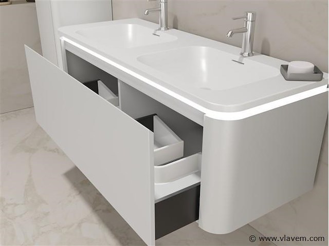 Badkamermeubel 2 persoons 120 cm - wit - 2 zijkasten, 2 ovale spiegels - afbeelding 4 van  5