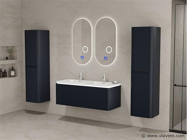 Badkamermeubel 2 persoons 120 cm - zwart - 2 zijkasten, 2 ovale spiegels - afbeelding 1 van  5