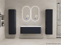 Badkamermeubel 2 persoons 120 cm - zwart - 2 zijkasten, 2 ovale spiegels - afbeelding 2 van  5