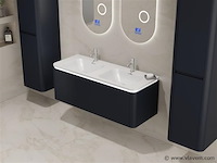 Badkamermeubel 2 persoons 120 cm - zwart - 2 zijkasten, 2 ovale spiegels - afbeelding 3 van  5