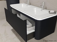 Badkamermeubel 2 persoons 120 cm - zwart - 2 zijkasten, 2 ovale spiegels - afbeelding 4 van  5