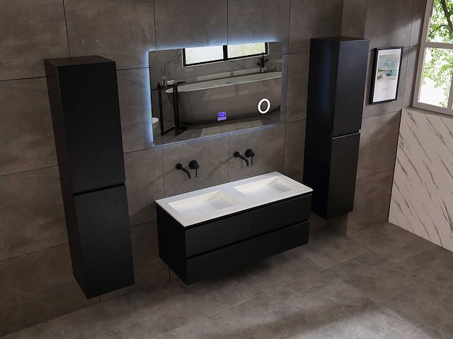 Badkamermeubel 2-persoons 120cm - mat zwart met (hangkast) - afbeelding 3 van  18