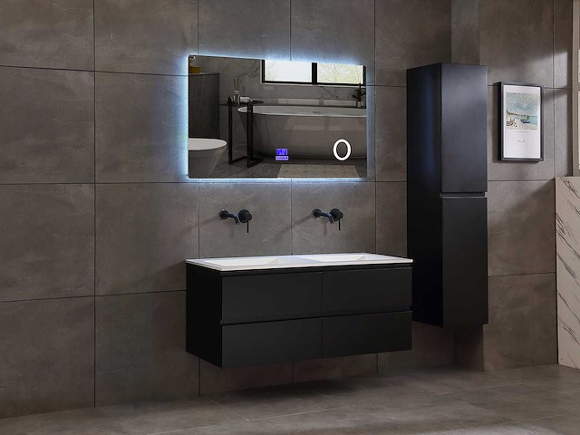 Badkamermeubel 2-persoons 120cm - mat zwart met (hangkast) - afbeelding 10 van  18