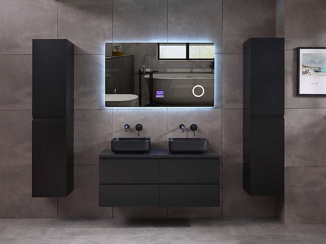 Badkamermeubel 2-persoons 120cm - mat zwart met (hangkast) - afbeelding 14 van  18