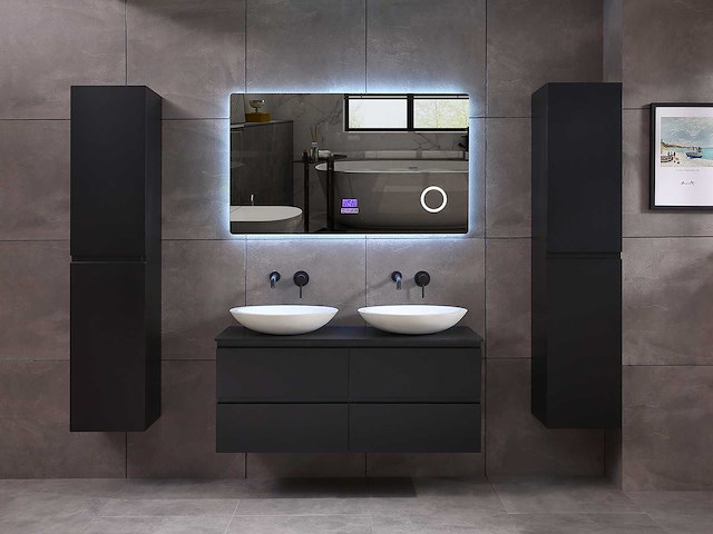 Badkamermeubel 2-persoons 120cm - mat zwart met (hangkast) - afbeelding 15 van  18