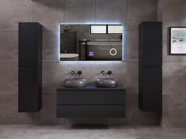 Badkamermeubel 2-persoons 120cm - mat zwart met (hangkast) - afbeelding 16 van  18