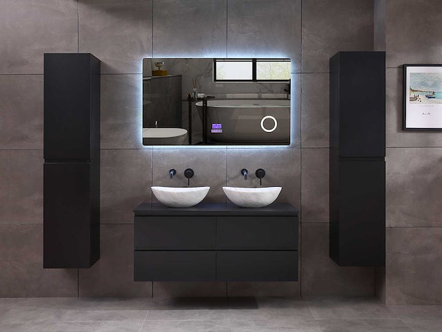 Badkamermeubel 2-persoons 120cm - mat zwart met (hangkast) - afbeelding 17 van  18