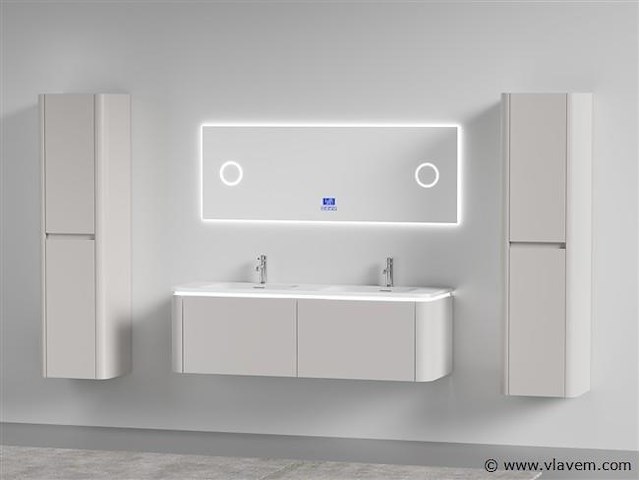 Badkamermeubel 2 persoons 140 cm - taupe - 2 zijkasten, 1 led spiegel - afbeelding 1 van  5
