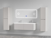 Badkamermeubel 2 persoons 140 cm - taupe - 2 zijkasten, 1 led spiegel