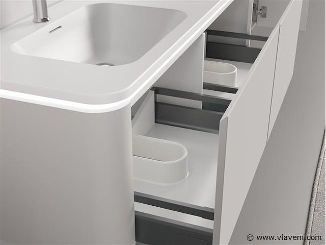 Badkamermeubel 2 persoons 140 cm - taupe - 2 zijkasten, 1 led spiegel - afbeelding 4 van  5