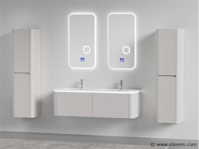 Badkamermeubel 2 persoons 140 cm - taupe - 2 zijkasten, 2 ovale spiegels - afbeelding 1 van  5