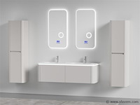 Badkamermeubel 2 persoons 140 cm - taupe - 2 zijkasten, 2 ovale spiegels