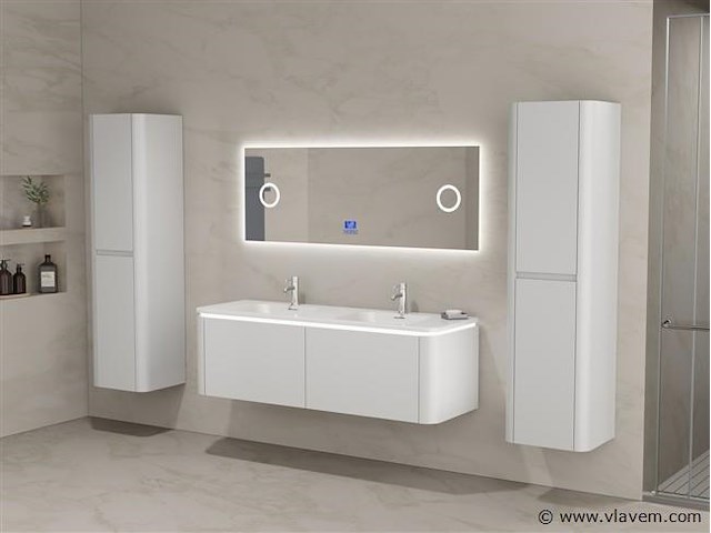Badkamermeubel 2 persoons 140 cm - wit - 2 zijkasten, 1 led spiegel - afbeelding 1 van  5