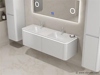 Badkamermeubel 2 persoons 140 cm - wit - 2 zijkasten, 1 led spiegel - afbeelding 3 van  5