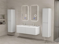 Badkamermeubel 2 persoons 140 cm - wit - 2 zijkasten, 2 ovale spiegels