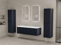 Badkamermeubel 2 persoons 140 cm - zwart - 2 zijkasten, 2 ovale spiegels