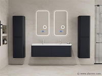 Badkamermeubel 2 persoons 140 cm - zwart - 2 zijkasten, 2 ovale spiegels - afbeelding 2 van  5