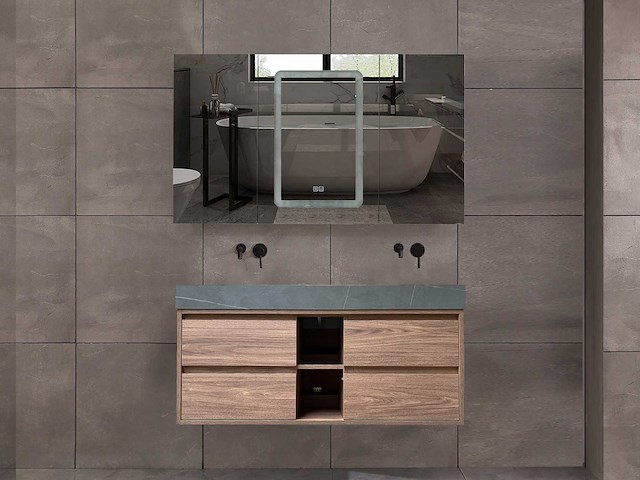 Badkamermeubel 2-persoons met hangkast - 120cm - kleur walnoot - afbeelding 12 van  19