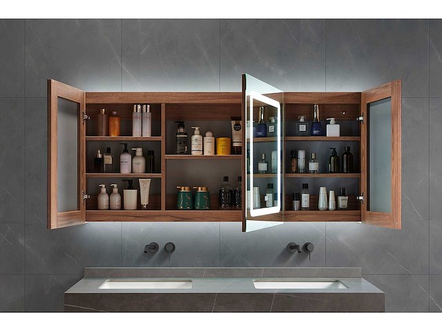 Badkamermeubel 2-persoons met hangkast - 120cm - kleur walnoot - afbeelding 13 van  19