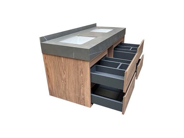 Badkamermeubel 2-persoons met hangkast - 120cm - kleur walnoot - afbeelding 17 van  19