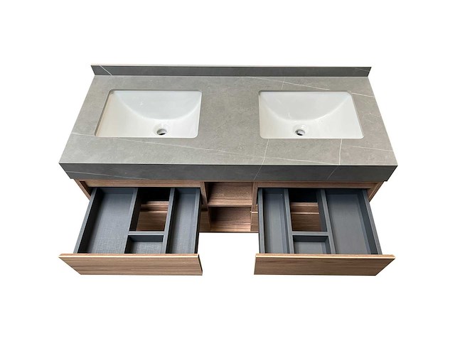 Badkamermeubel 2-persoons met hangkast - 120cm - kleur walnoot - afbeelding 14 van  19