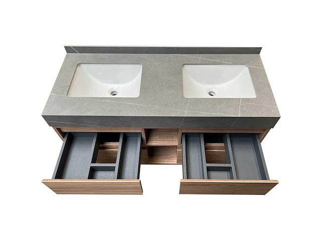 Badkamermeubel 2-persoons met hangkast - 120cm - kleur walnoot - afbeelding 19 van  19