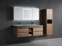 Badkamermeubel 2-persoons met hangkast - 150cm - kleur walnoot - afbeelding 1 van  8