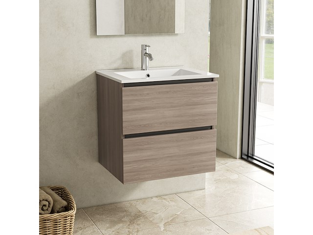 Badkamermeubel 60 cm + wastafel karo, grey oak - afbeelding 1 van  3