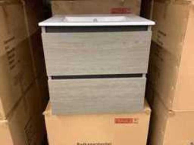 Badkamermeubel 60 cm + wastafel karo, grey oak - afbeelding 2 van  3