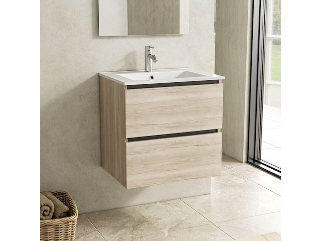 Badkamermeubel 60 cm + wastafel, karo, natural oak - afbeelding 1 van  3