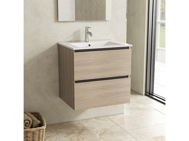 Badkamermeubel 60 cm + wastafel, karo, walnut - afbeelding 1 van  3